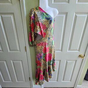 NWT BULULU Resort Wear Karinadri One Sleeve Cut Out Side Floral & Animal Dress